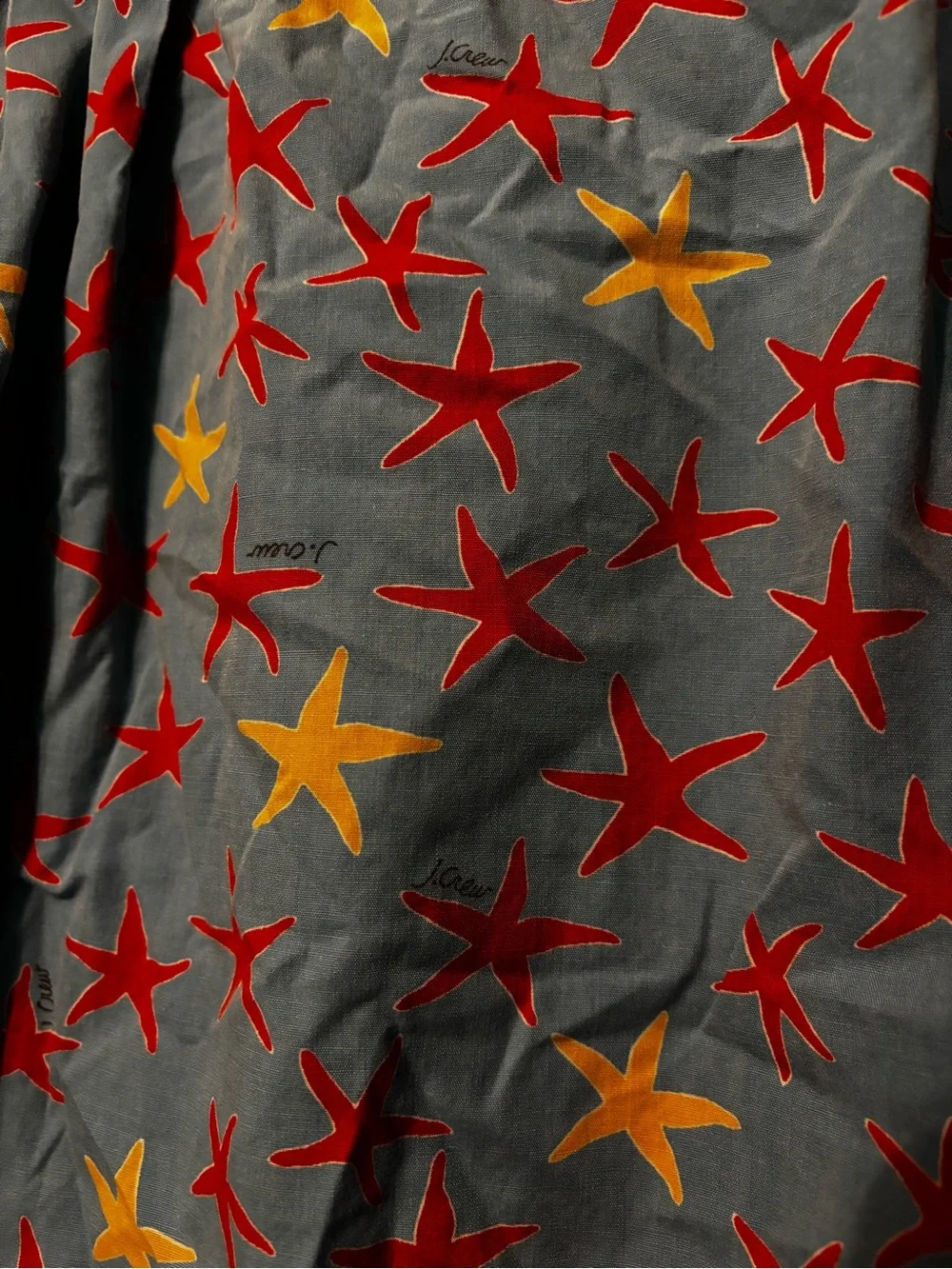 J. Crew Light Blue Short Sleeve Button-Down Shirt with Red & Yellow Star Print L
